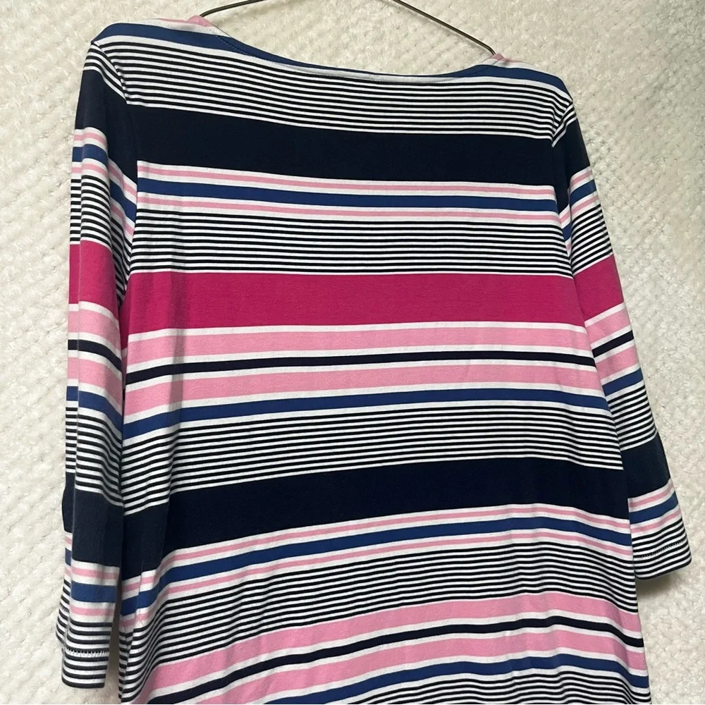 Talbots Womens Shift Dress 100% Cotton Nautical Striped Round Neck Casual Large - Picture 7 of 9